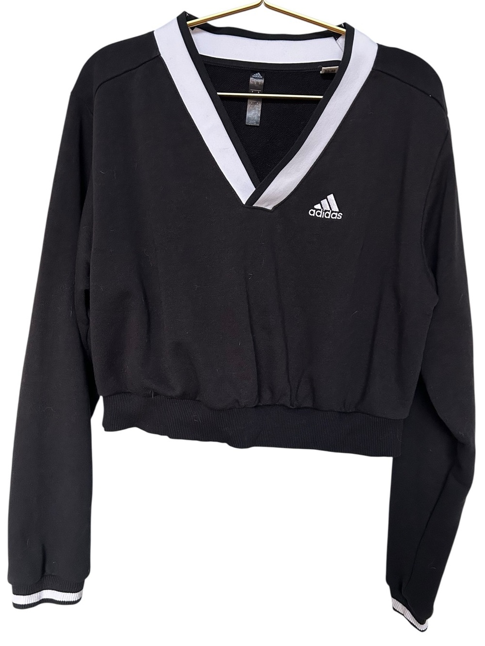 adidas Black Cropped V‑Neck Sweatshirt with White Trim